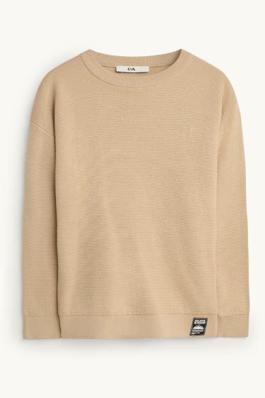 Enfants garçons - Pull - finition côtelée - beige