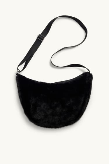 Women - Faux fur shoulder bag - black