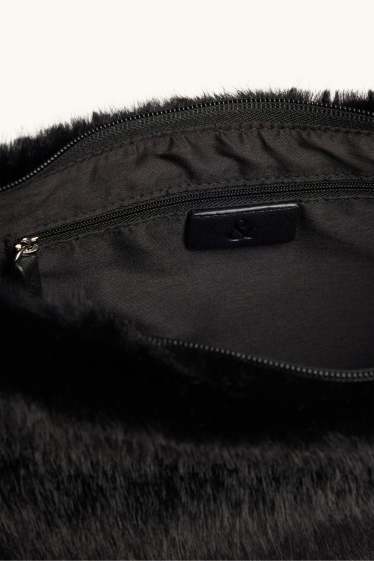 Women - Faux fur shoulder bag - black
