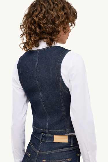 Donna - Gilet di jeans - sciancrato - LYCRA ® - jeans blu scuro