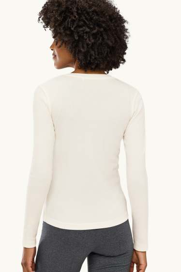 Femei - Tricou henley - slim fit - reiat - alb