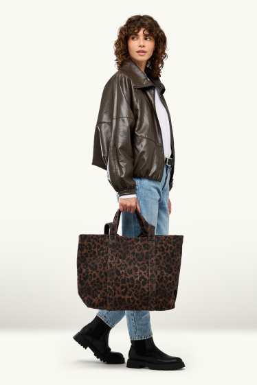 Donna - Shopper grande - stampa leopardata - marrone scuro