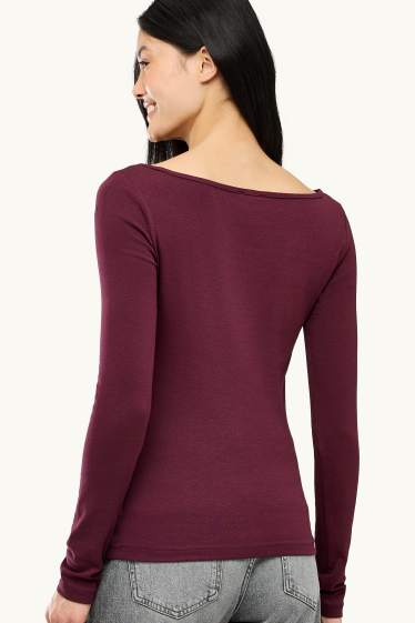 Damen - Langarmshirt - Slim Fit - bordeaux