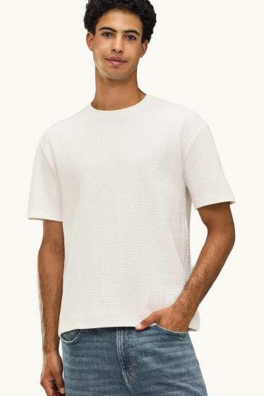 Herren - Strick-T-Shirt - Oversized - strukturiert - weiss