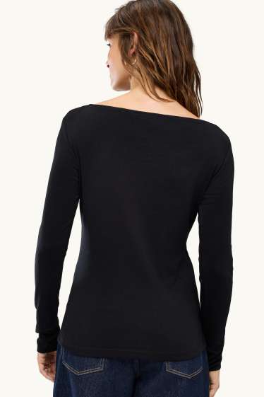 Femmes - Haut à manches longues - slim fit - noir