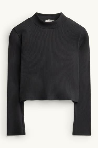 Kinder Mädchen - Set - Langarmshirt und Jeans-Latzkleid - 2 teilig - schwarz