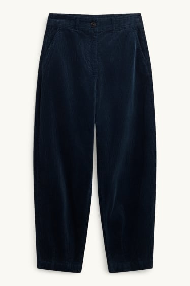 Femmes - Pantalon en velours côtelé - high waist - barrel leg - LYCRA ® - bleu foncé