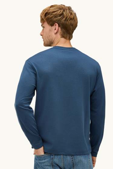 Herren - Langarmshirt - Relaxed Fit - blau-melange