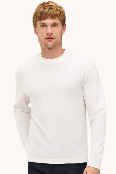 Herren - Langarmshirt - Relaxed Fit - schneeweiß