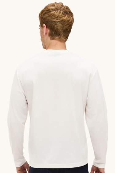 Herren - Langarmshirt - Relaxed Fit - schneeweiß