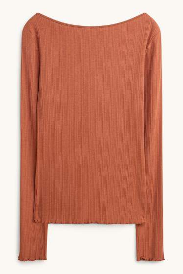 Damen - Langarmshirt - Slim Fit - gerippt - orange