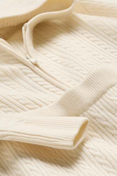 Bambine - Coordinato - cardigan e pantaloni di stoffa - 2 pezzi - motivo a treccia - crema