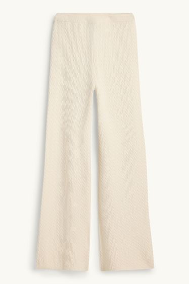 Bambine - Coordinato - cardigan e pantaloni di stoffa - 2 pezzi - motivo a treccia - crema