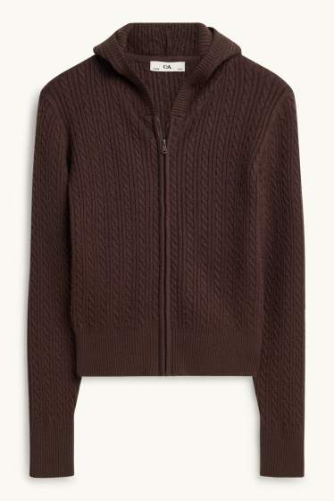 Kinder Mädchen - Set - Strickjacke und Stoffhose - 2 teilig - Zopfmuster - braun