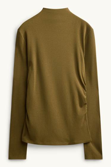Women - Long sleeve top - slim fit - khaki