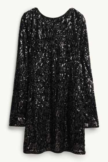 Damen - Pailletten-Kleid - Straight Fit - schwarz