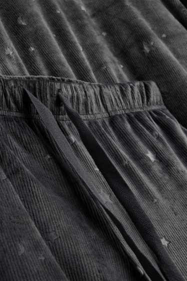 Dames - Winterpyjama - ribstof - met patroon - donkergrijs