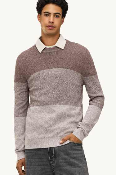 Herren - Pullover - gestreift - strukturiert - braun-melange