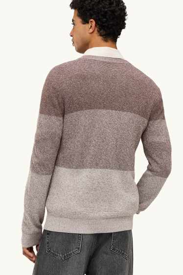 Herren - Pullover - gestreift - strukturiert - braun-melange