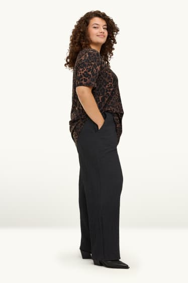 Damen - Stoffhose - Mid Waist - Straight Fit - strukturiert - schwarz