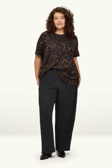 Damen - Stoffhose - Mid Waist - Straight Fit - strukturiert - schwarz