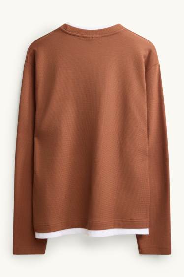Herren - Pullover - 2-in-1-Look - strukturiert - braun / cremeweiß