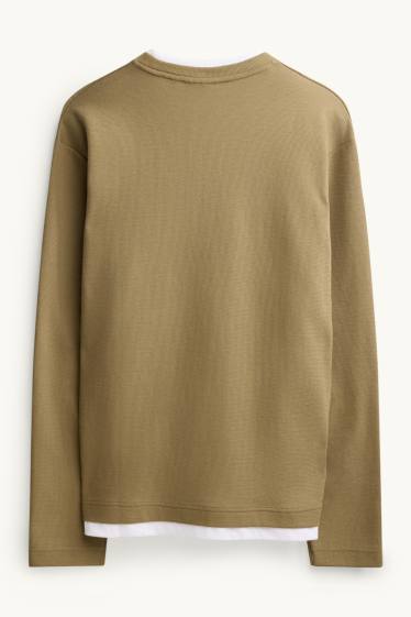 Herren - Pullover - 2-in-1-Look - strukturiert - khaki