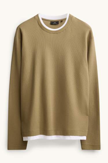 Herren - Pullover - 2-in-1-Look - strukturiert - khaki