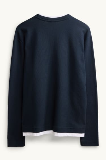 Herren - Pullover - 2-in-1-Look - strukturiert - dunkelblau / weiß
