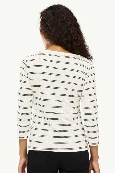 Damen - Langarmshirt - Regular Fit - gestreift - weiß / schwarz