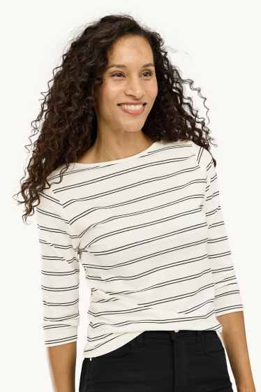 Damen - Langarmshirt - Regular Fit - gestreift - weiß / schwarz