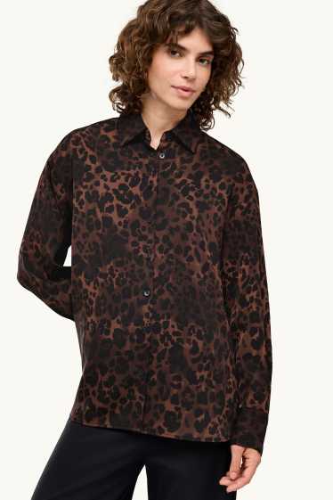 Donna - Camicetta - stampa leopardata - marrone scuro