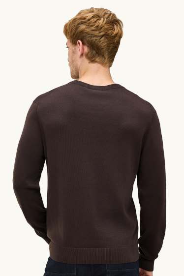 Men - V-neck jumper - dark brown