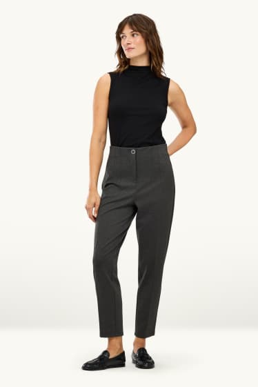 Dámské - Crop plátěné kalhoty - high waist - tapered fit - antracitová