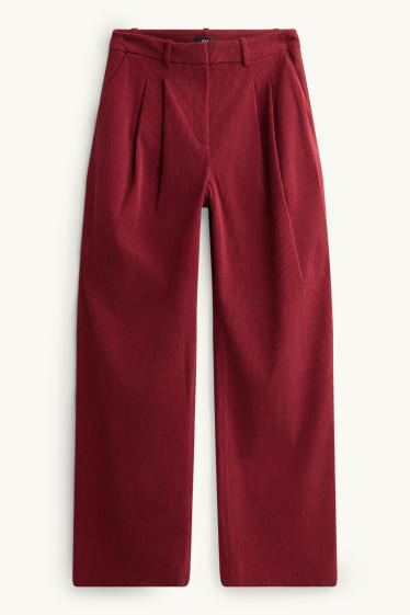 Women - Corduroy trousers - high waist - regular fit - bordeaux