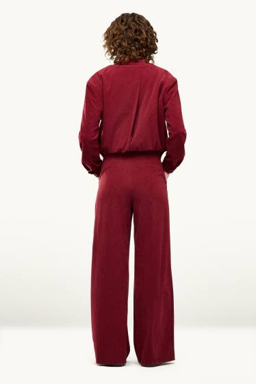 Women - Corduroy trousers - high waist - regular fit - bordeaux