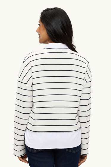 Dames - Longsleeve - 2-in-1-look - gestreept - donkerblauw / crème wit