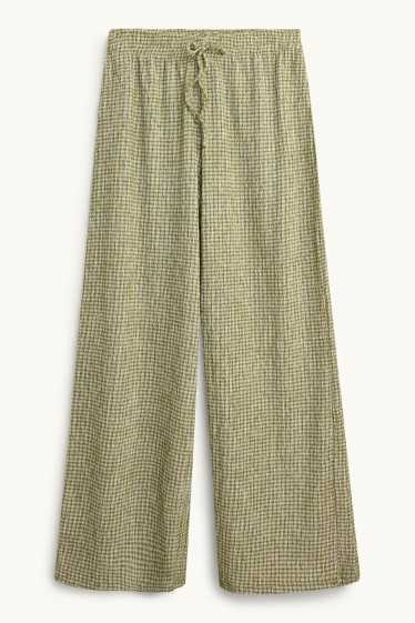 Dona - Pantalons de tela - mid waist - wide leg - de quadres - verd / blanc trencat