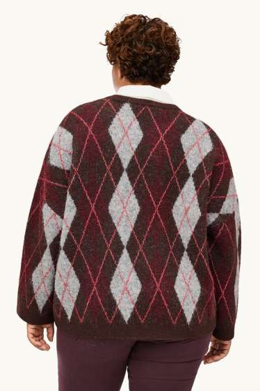 Damen - Set - Pullover und Blusenkragen - 2 teilig - kariert - braun