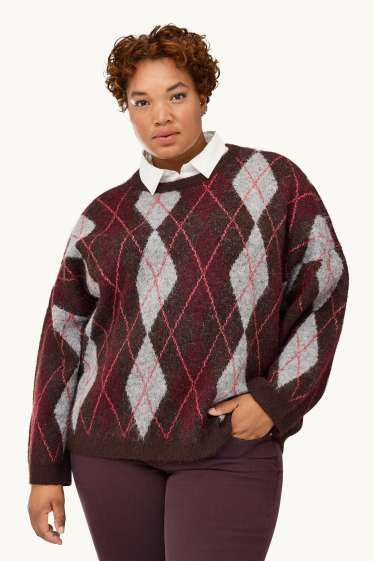 Damen - Set - Pullover und Blusenkragen - 2 teilig - kariert - braun