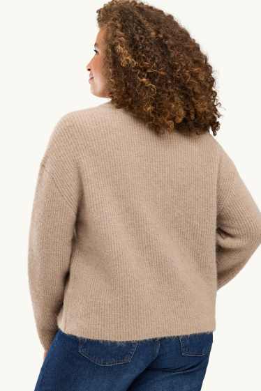 Damen - Strickpullover - gerippt - beige