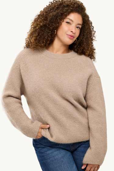 Damen - Strickpullover - gerippt - beige