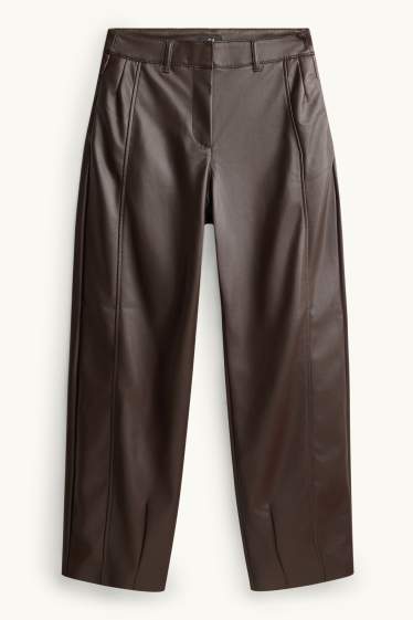 Damen - Hose - High Waist - Barrel Leg - Lederimitat - braun