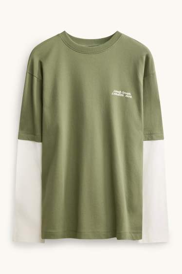 Heren - T-shirt - relaxed fit - groen / crème wit