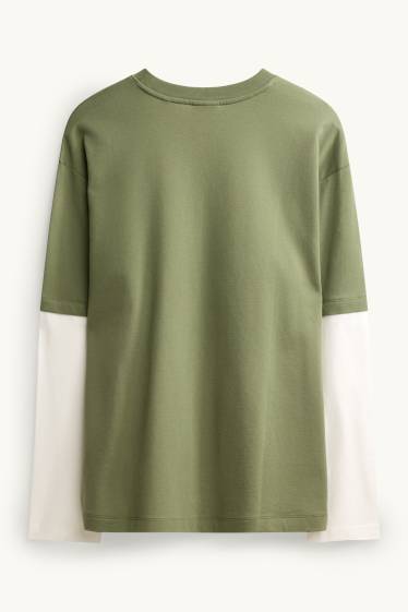 Heren - T-shirt - relaxed fit - groen / crème wit