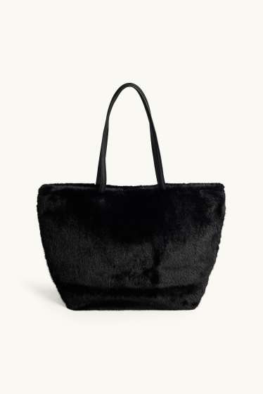 Women - Large faux fur shopper - black