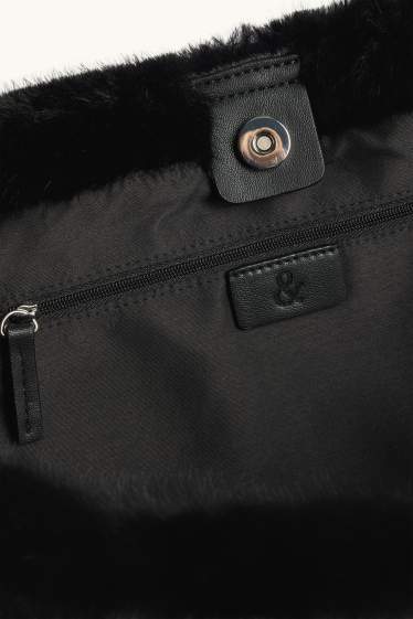 Women - Large faux fur shopper - black