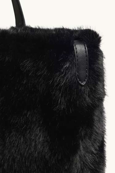 Women - Large faux fur shopper - black