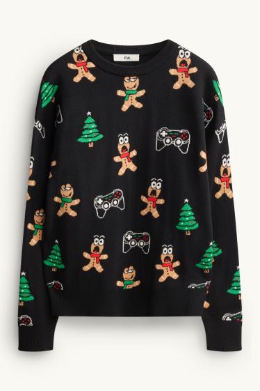 Bambini - Omino di pan di zenzero e abete - maglione natalizio - nero
