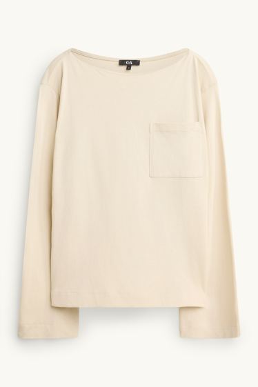 Dames - Longsleeve - relaxed fit - crèmekleurig